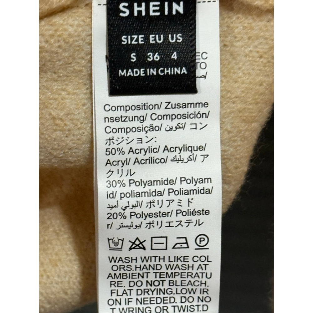 SHEIN Beige Sweater White Heart Print Size S US 4 Long Sleeve Knit - Picture 6 of 6